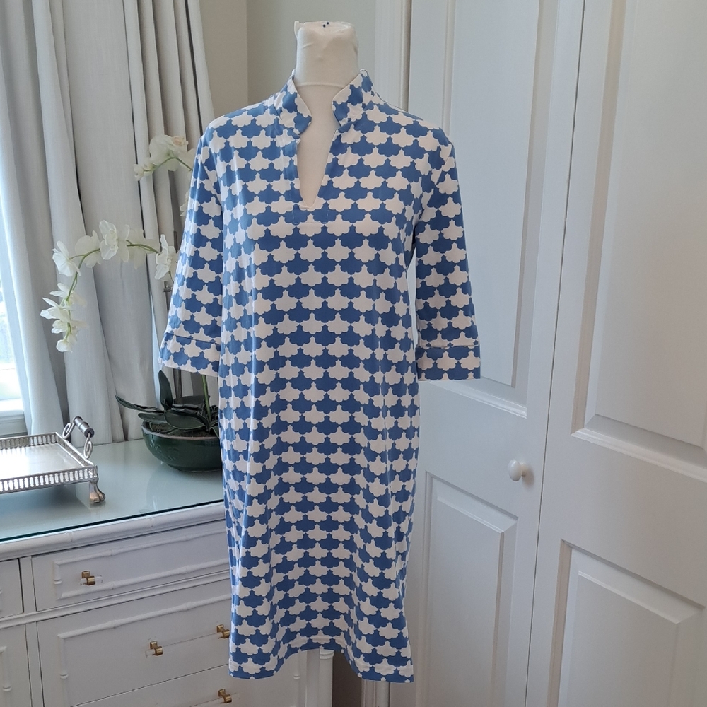 Sailor-Sailor Womens Blue/White Geometric‎ Print Stretch Preppy Mini Dress MD